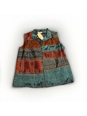 NWT Coldwater Creek 1L 100% Silk Open Vest Collared Multicolor Lined (A36)